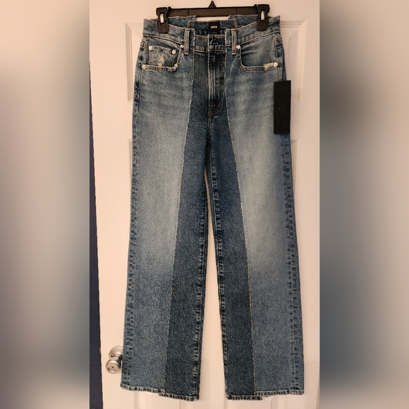 EDWIN Marli Seamed Two-Tone High-Rise Wide-Leg Jeans In Lumine Size 26 - Picture 4 of 14